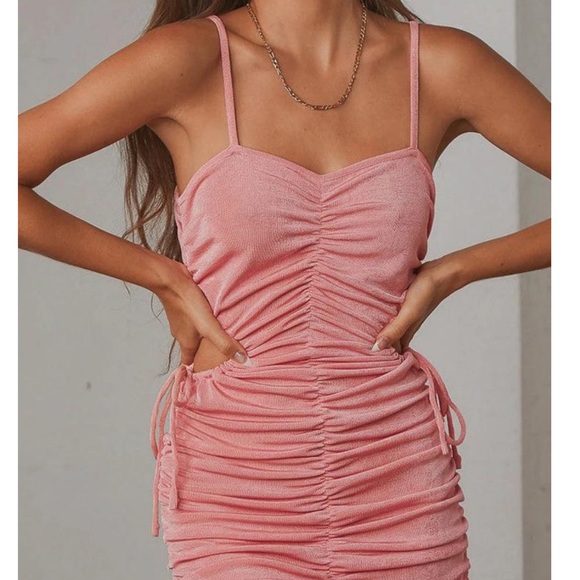 Pink Ruched Cutout Dress - Picture 2 of 3
